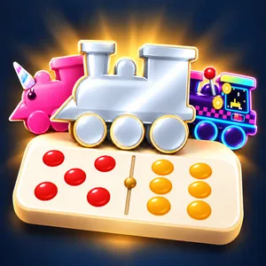 Loco Motion app icon: toy trains behind a domino